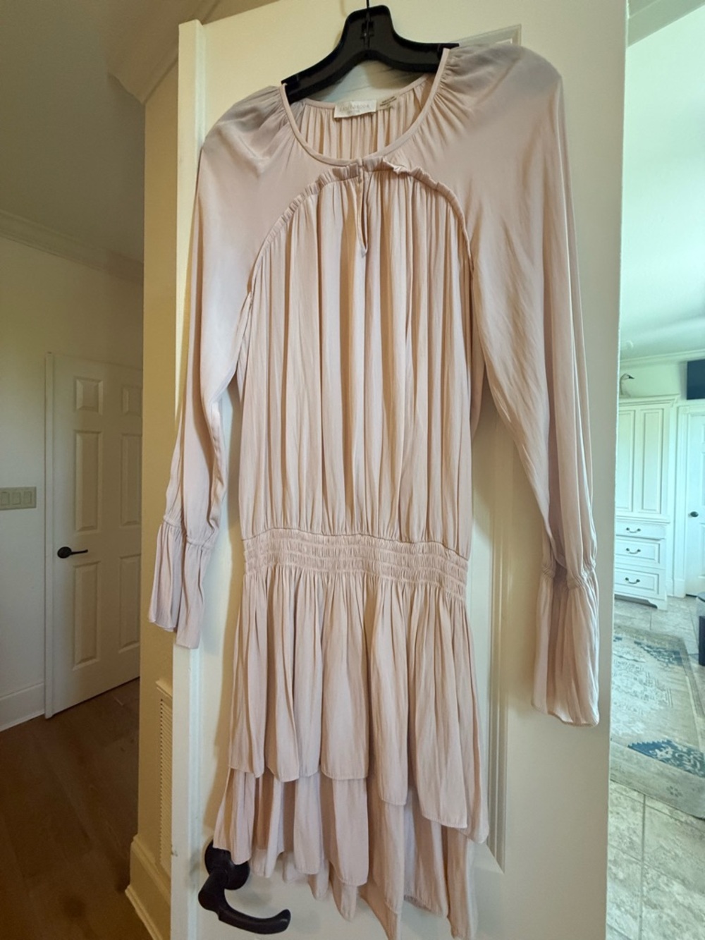 Ramy Brook Light Blush Tiered Long Sleeve Mini Dress Size S